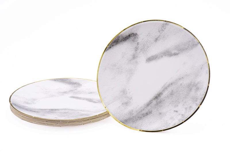 Sugar & Cloth 8.5 Inch Round Paper Plate, Marble with Gold Edge, 16 Count - Image 2